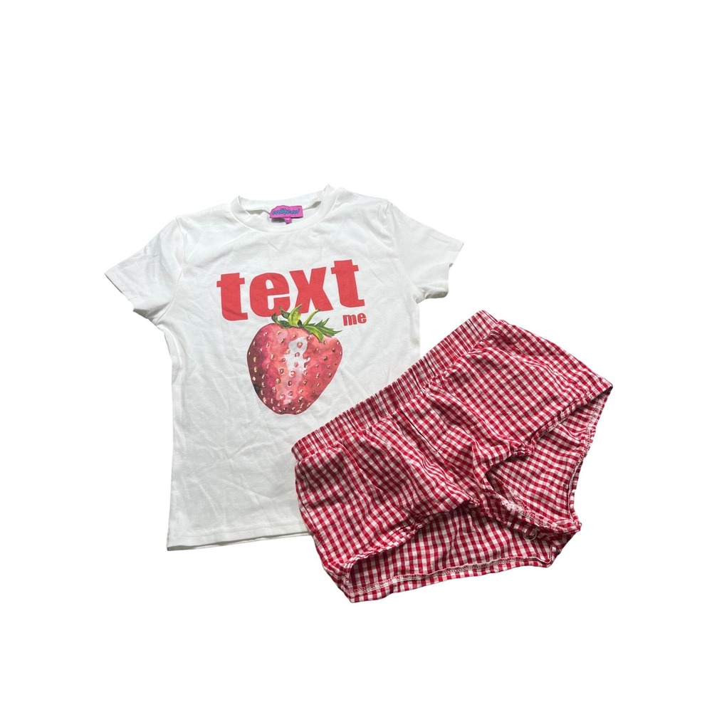 Edikted Strawberry Pajama Set Women's XS Text Me Graphic Gingham Shorts Coquette